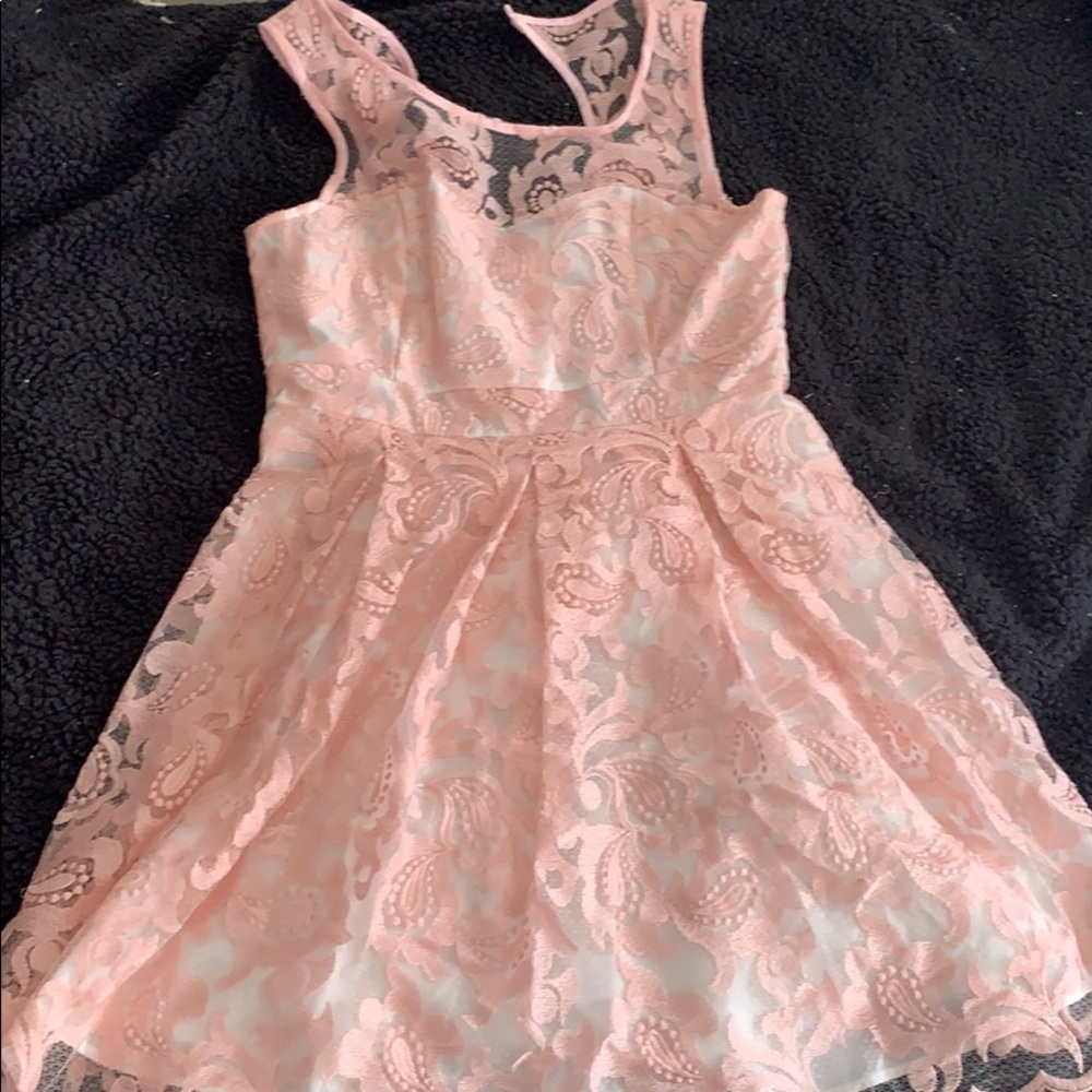 White dress, with pink lace